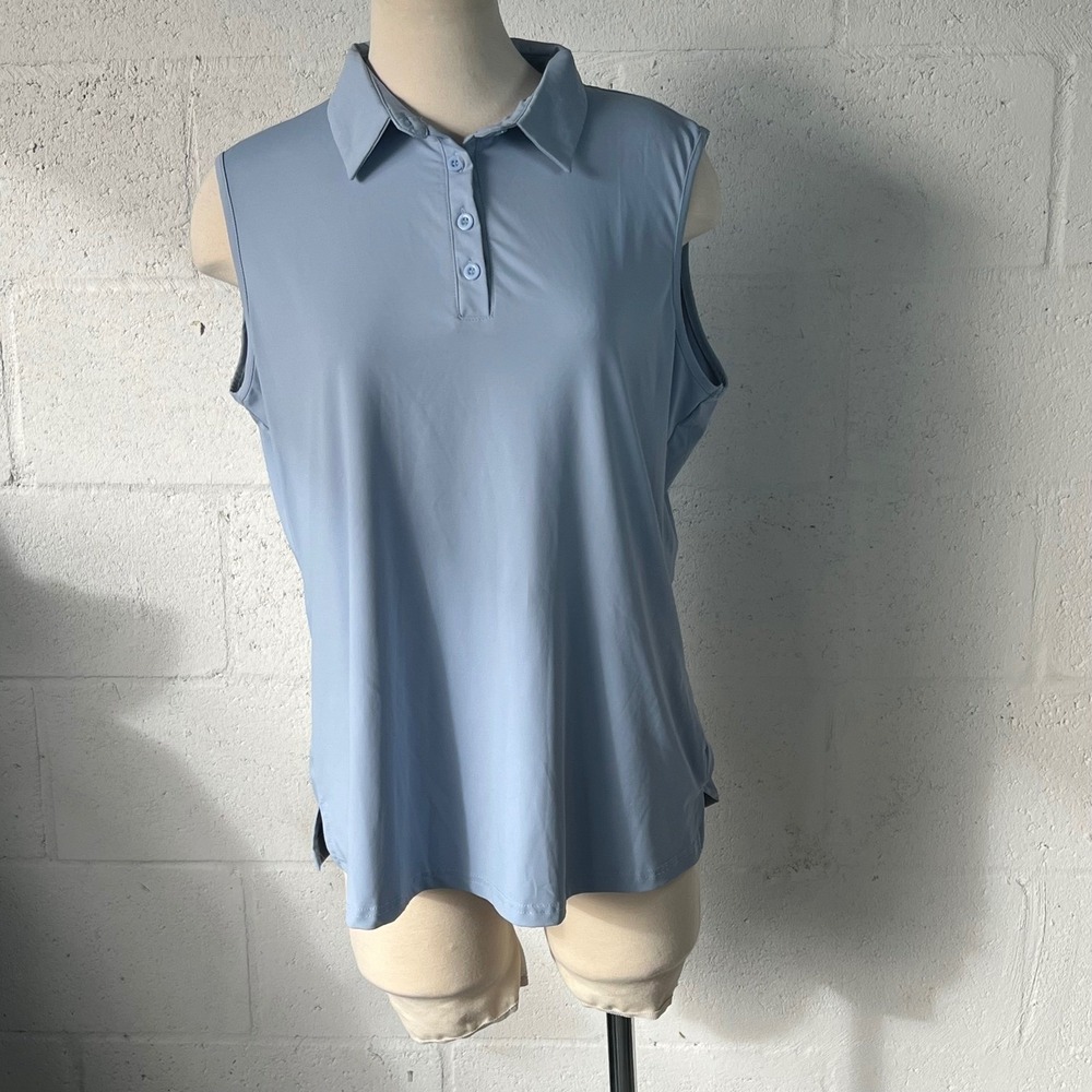 Koralhy Womens Sleeveless Polo Shirt Moisture Wicking Light Blue 2XL